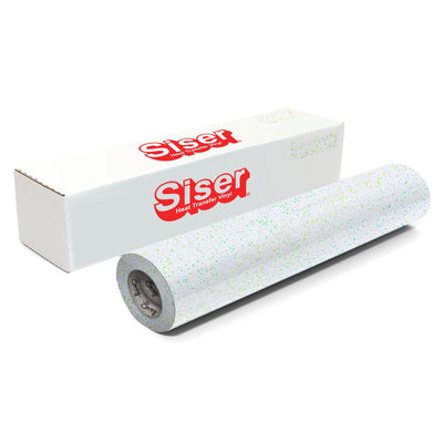 Siser Glitter Heat Transfer Vinyl (HTV) 20" x 150 ft Roll - 47 Colors Available Siser Heat Transfer Siser Rainbow White 