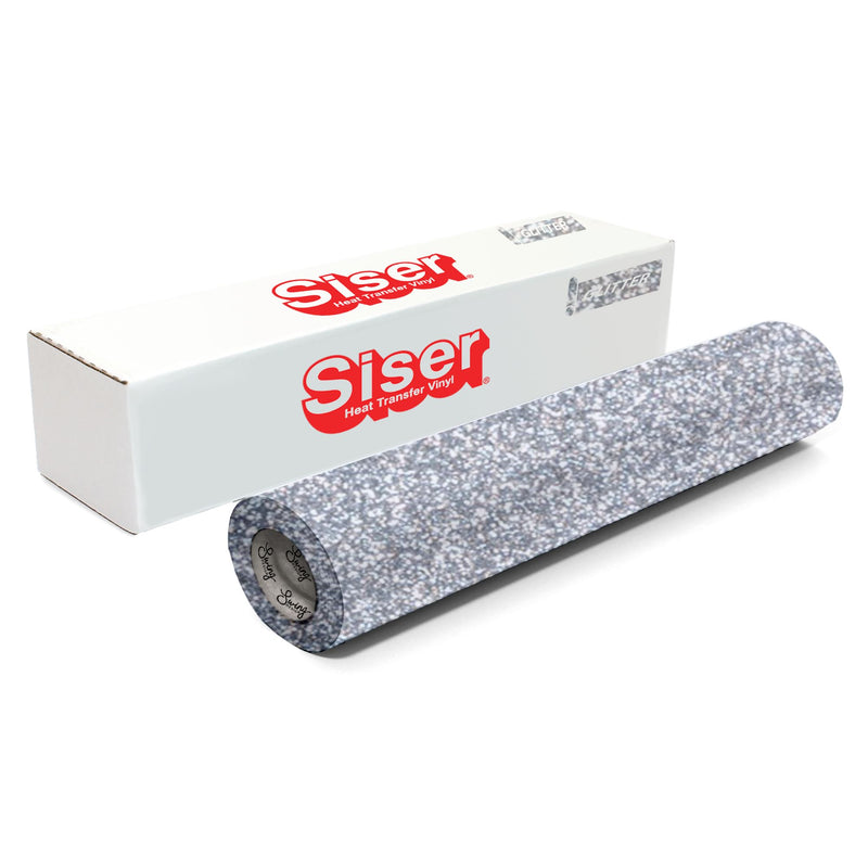 Siser Glitter Heat Transfer Vinyl (HTV) 20" x 150 ft Roll - 47 Colors Available Siser Heat Transfer Siser Silver 