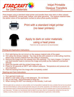 StarCraft Inkjet Printable Heat Transfer 25 Sheet Pack - Dark Materials - Swing Design