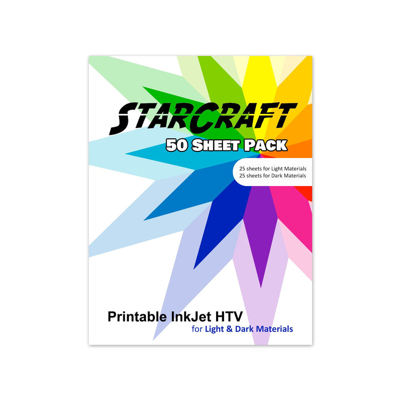 StarCraft Inkjet Printable Heat Transfer 50 Sheet Pack - Dark & Light Materials Vinyl Star Craft Vinyl 