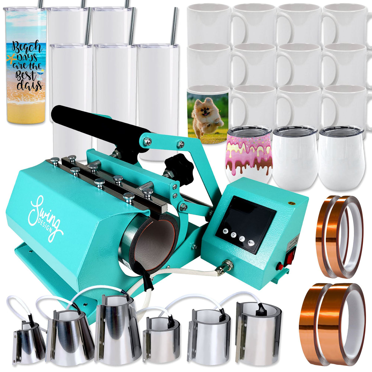 Swing Design 7-in-1 Tumbler Press 20oz/30oz Bundle - Turquoise Heat Press Swing Design 