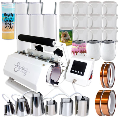Swing Design 7-in-1 Tumbler Press 20oz/30oz Bundle - White Heat Press Swing Design 