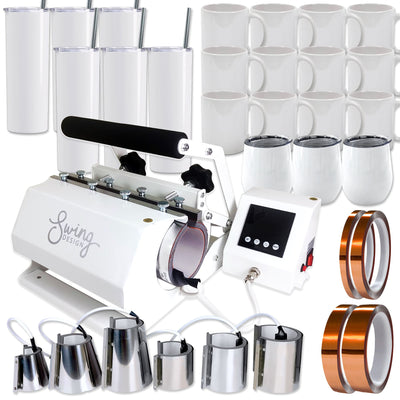 Swing Design 7-in-1 Tumbler Press 20oz/30oz Bundle - White Heat Press Swing Design 