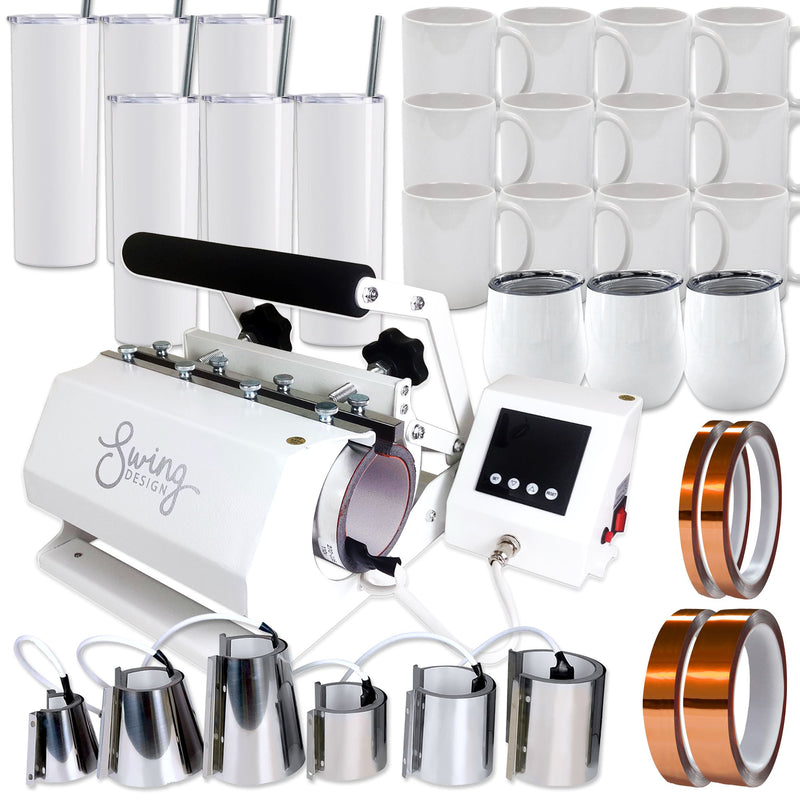 Swing Design 7-in-1 Tumbler Press 20oz/30oz Bundle - White Heat Press Swing Design 