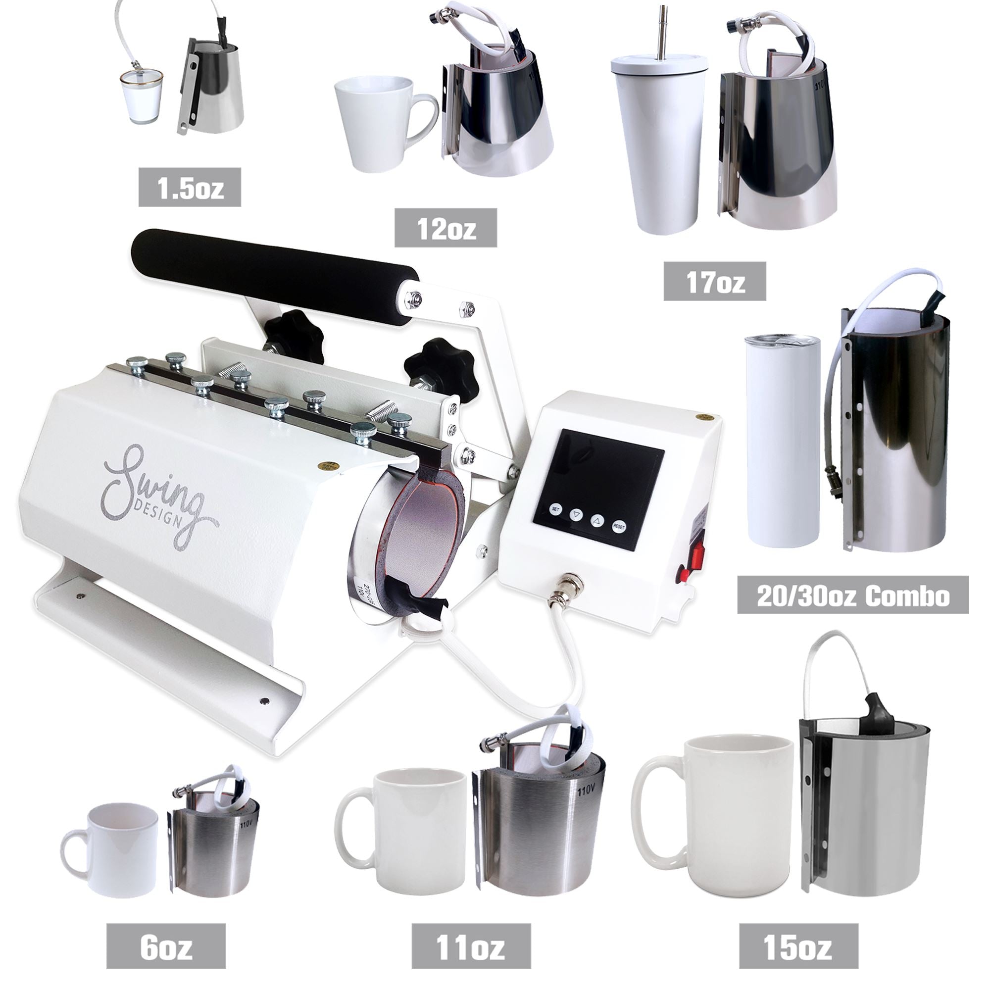 Swing Design Digital Coffee Mug & Cup Heat Press - White
