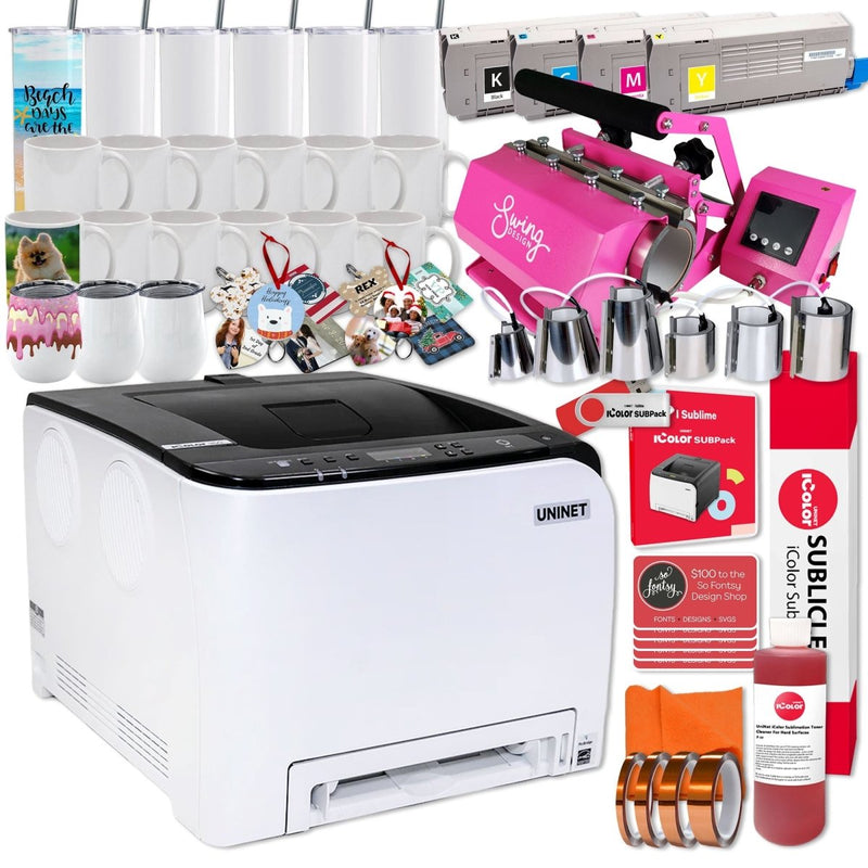 Uninet IColor 350 Digital Laser Dye Sublimation Printer w/ 7-in-1 Tumbler Press - Swing Design1