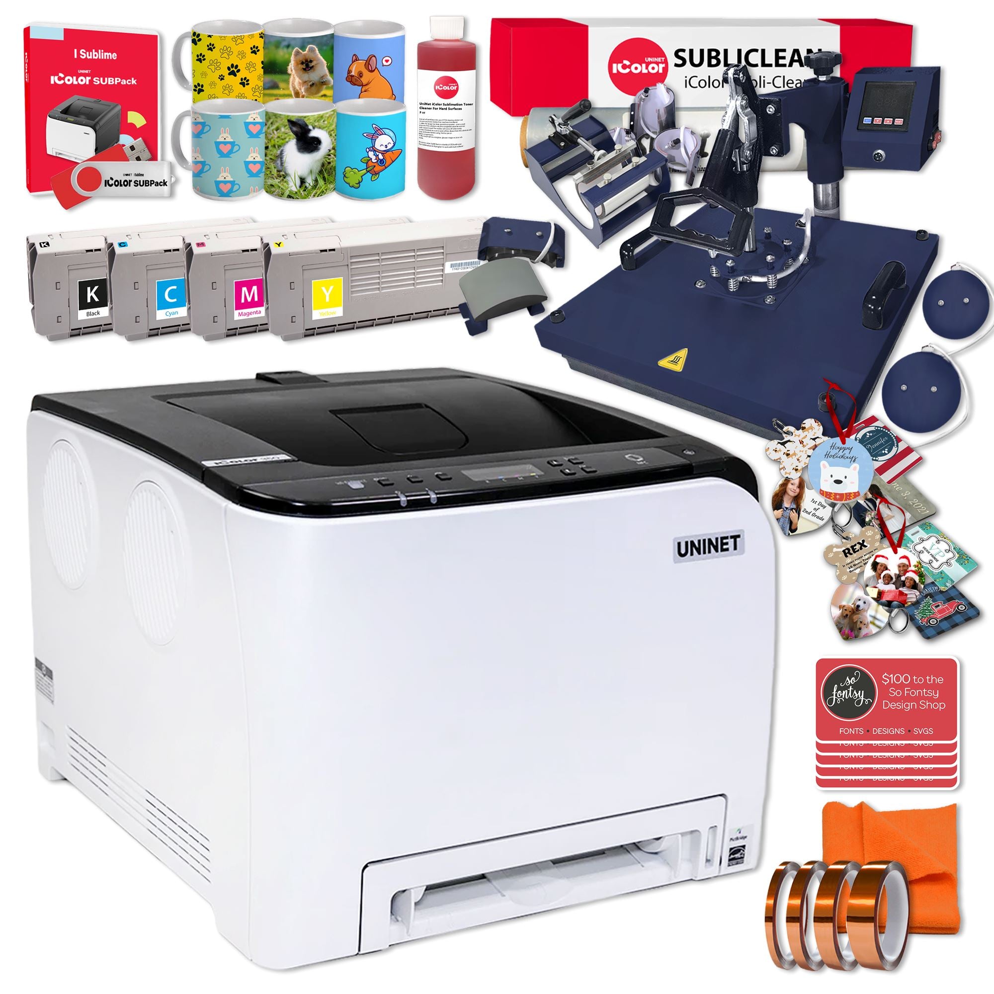 Uninet IColor 350 Laser Dye Sublimation Printer w/ 15" x 15" 8-in-1 Heat Press Uninet Bundle UniNET 