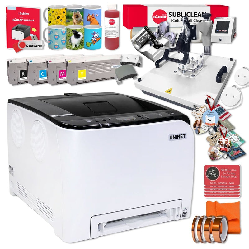 Uninet IColor 350 Laser Dye Sublimation Printer w/ 15" x 15" 8-in-1 Heat Press - Swing Design1