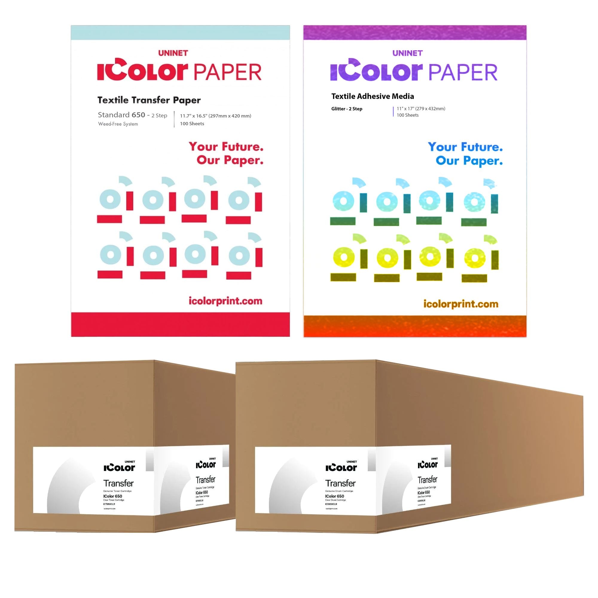 Uninet iColor 650 Glitter Media Bundle w/ Clear Toner & Drum Bundle Sublimation Bundle UniNET 