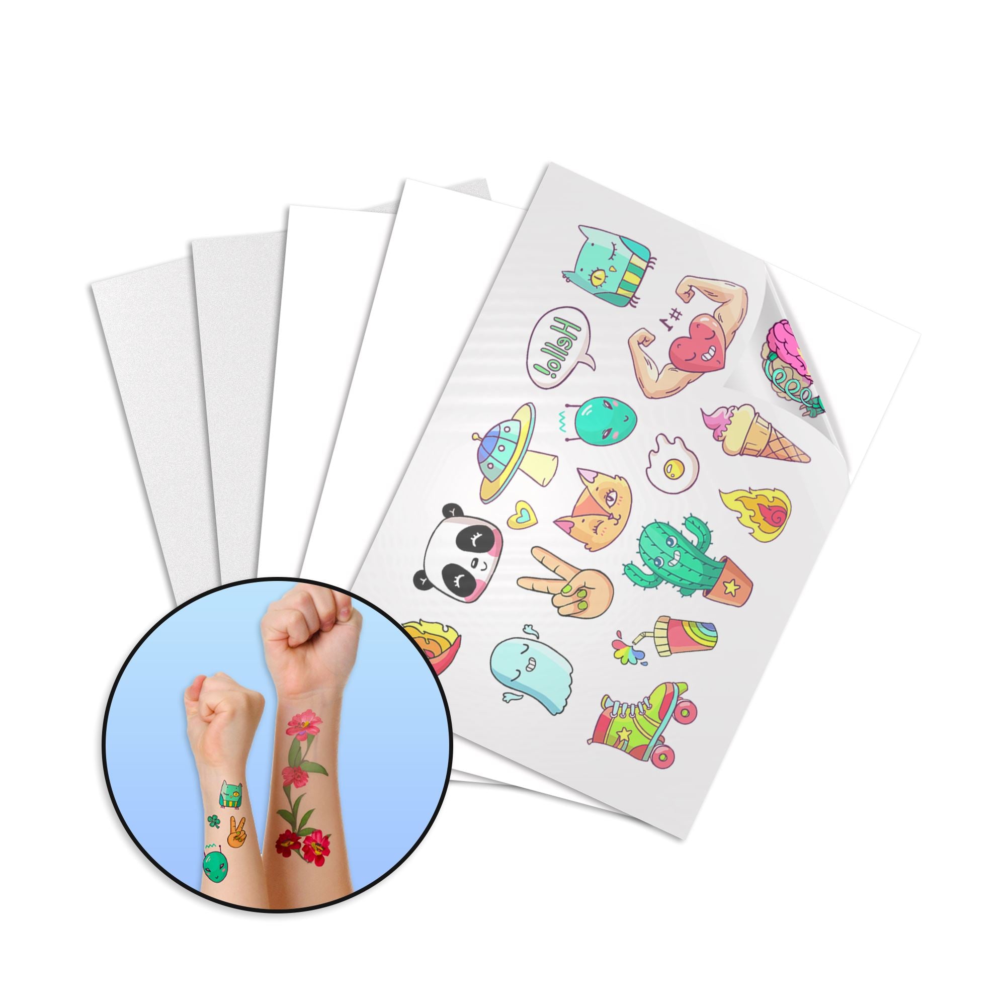 Uninet iColor Temporary Tattoo 2 Step Transfer and Adhesive Paper Kit - 8.27 x 11.69 - 100 Pack