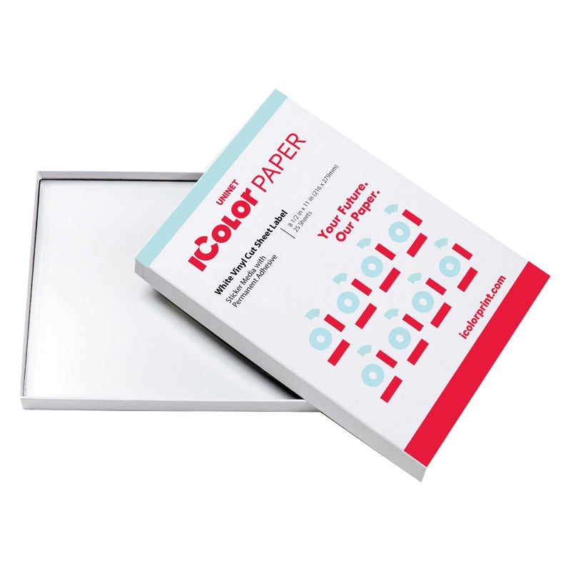 Uninet Icolor White Vinyl Sticker Media w/ Permanent Adhesive 8.5" x 11" - 25 Pack Sublimation Bundle UniNET 